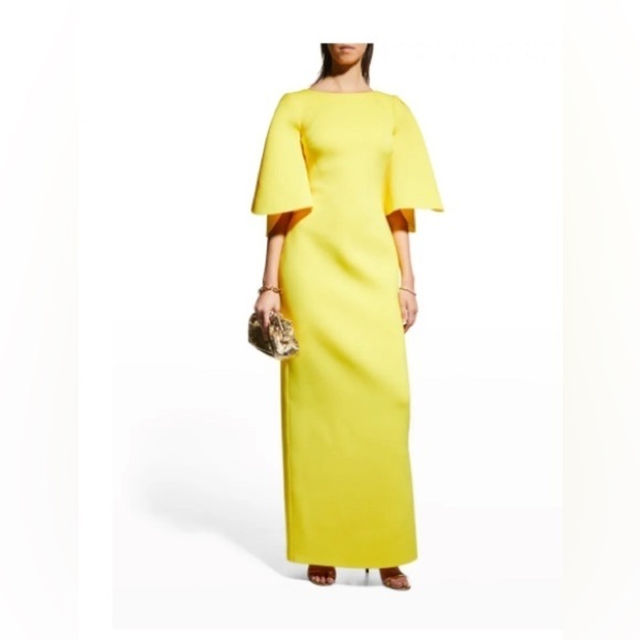 Badgley Mischka Collection Split-Sleeve Scuba Gown yellow size 4 NWT - Picture 1 of 12